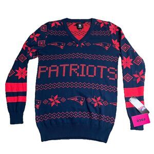 New England Patriots Ugly Christmas Sweater Women's Size Medium V Neck NFL NEW